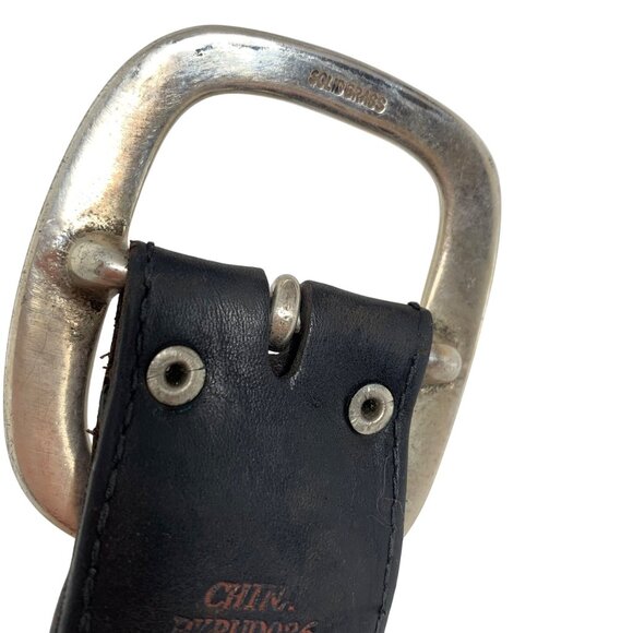 LUCKY BRAND Black Leather Braided Woven Belt Solid Brass Silver-Tone Buckle Mens - Picture 4 of 6